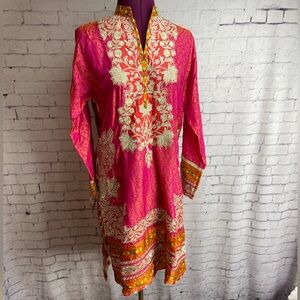 Khaadi Khaas size 12 pink tan orange and gold long sleeve tunic
